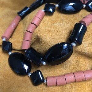 Handmade one of a kind terracotta beads with onyx
